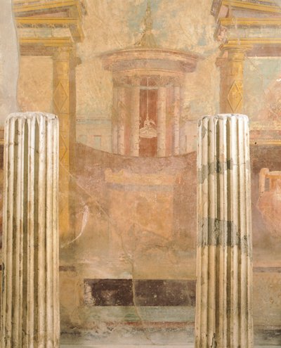 Pintura mural en Segundo Estilo Pompeyano, de la Casa del Laberinto, Pompeya , Campania, Civilización Romana de Roman Roman