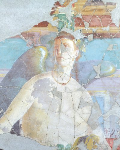 Mujer alada, detalle del fresco de la Casa de Fabio Rufo, Pompeya , Campania, Civilización romana de Roman Roman