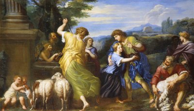 Jacob y Raquel en el pozo (óleo sobre lienzo) de Roman School