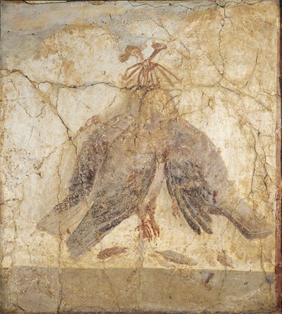 Naturaleza muerta con pájaros colgando de un clavo de Roman master