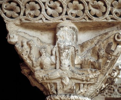 Capitel representando a San Pedro en su cruz (escultura) de Romanesque