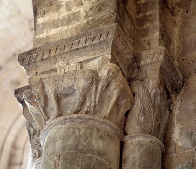 Elefantes (capitel tallado de la nave) de Romanesque