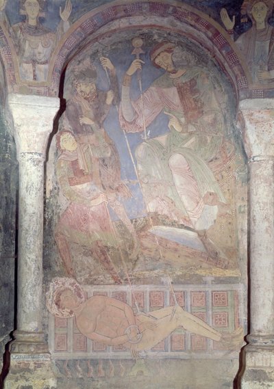 El martirio de San Lorenzo en presencia del prefecto Daciano, principios del siglo XII de Romanesque