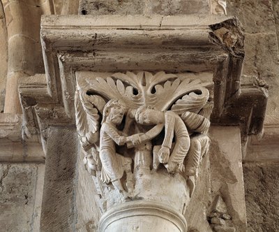 La muerte de Caín (capitel tallado) de Romanesque