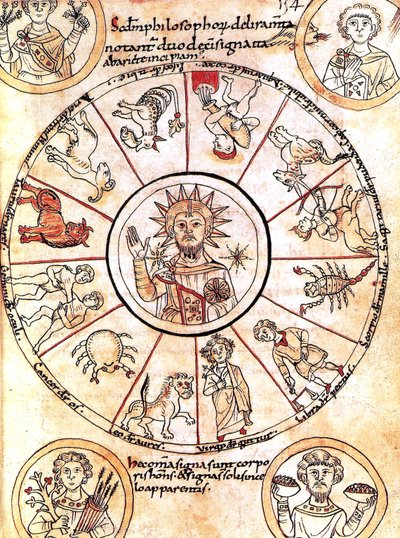 El sol rodeado de signos del zodíaco de Romanesque
