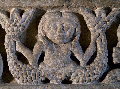 Sirena de dos colas, detalle de friso románico, Italia de Romanesque