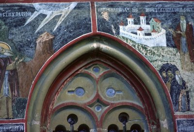 Ventana gótica y la vida de San Pacomio, de la pared norte de la iglesia, c.1601 de Romanian School