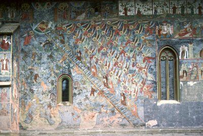 Escalera al Cielo, pintura en el frente norte de la iglesia, c.1601 de Romanian School