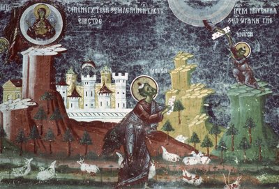 Moisés en el Monte, pared sur de la iglesia de Romanian School