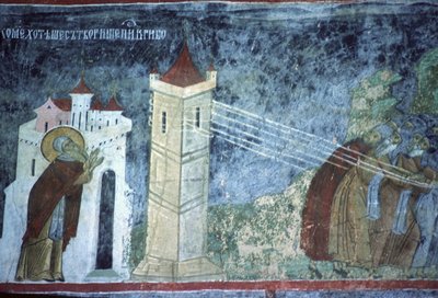 Escena de la vida de San Pacomio, pared norte de la iglesia de Romanian School
