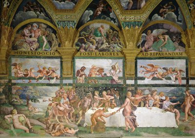 Cámara de Cupido y Psique, preparativos del banquete de los dioses para las bodas de Cupido y Psique de Romano Giulio