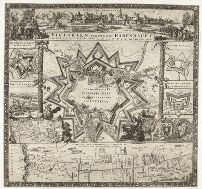 Las victorias de Rabenhaupt en Groningen en los años 1672-1673 Victorien van syn exc. Rabenhaupt, en Groningen y Omlanden, int iaer 1672 y 73 (título sobre el objeto) de Romeyn de Hooghe (attributed to)