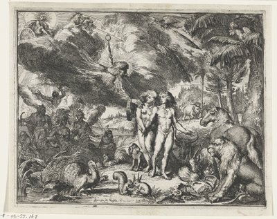 Adán y Eva en el Paraíso de Romeyn de Hooghe