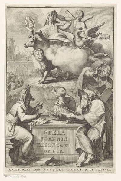 Figura alegórica con hombre judío Página de título para: John Lightfoot, Opera Joannis Ligtfooti omnia, 1686 de Romeyn de Hooghe