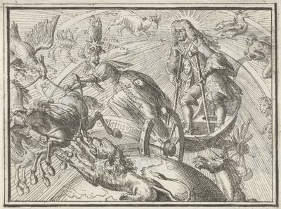 Caricatura que representa a Luis XIV como Apolo en su carro, 1701 de Romeyn de Hooghe