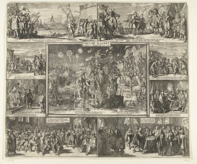 La paz de Westminster, 1674 Comercio de paz entre Inglaterra y nosotros (título sobre el objeto) de Romeyn de Hooghe