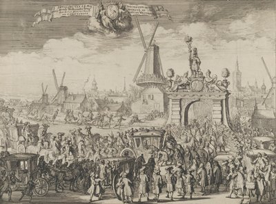 Entrada de Guillermo III en La Haya Inhalando van S.K. Maj. aende Westeynder brug door..., 1691 de Romeyn de Hooghe