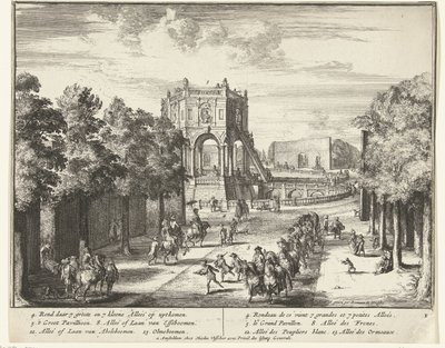 Avenida en el parque de Enghien que lleva a un pabellón El parque de Enghien (Enghien) (título de la serie) de Romeyn de Hooghe