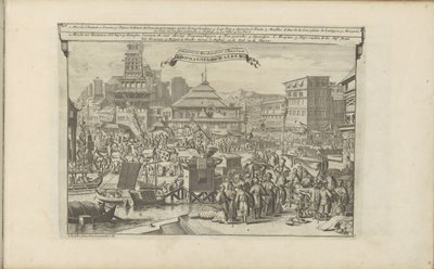 Mercado en handel en Bantam Comercio y bienes en Bantam / Koophandel en waeren (título sobre el objeto) Las Indias Orientales y Occidentales y otros lugares (título de la serie) de Romeyn de Hooghe
