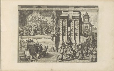 Ceremonia Ontvangst bij de Chinezen Chinese Gasteryen en Pracht / Fiestas y magnificencia de los chinos (título sobre el objeto) Las Indias Orientales y Occidentales y otros lugares (título de la serie) de Romeyn de Hooghe
