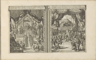 Rechtbank en China en Abbesinië Chinese rechtbank / tribunal des Chinois // Abyssinise Gerichts Handel / Justice des Abissins (título sobre el objeto) Las Indias Orientales y Occidentales y otros lugares (título de la serie) de Romeyn de Hooghe