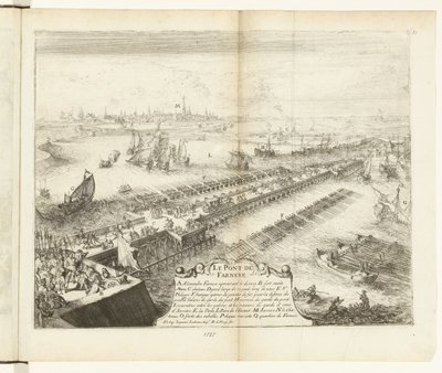 Puente de la nave de Parma sobre el Escalda, 1585 Le Pont de Farnese (título sobre objeto) Guerres de Flandres (título de la serie) de Romeyn de Hooghe