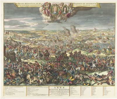 Batalla de Höchstädt, 1704 Blessing de Hoogstad, on the Fransen and Beyersen de S.H. Marlbourg y Pr. Eugenio de Saboya, 13 de agosto. 1704 (título sobre objeto) de Romeyn de Hooghe