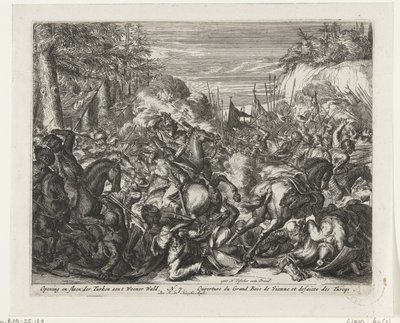 Batalla entre Habsburgo y Turcos en los Bosques de Viena Apertura y paliza de los turcos aent Weener Wald (título sobre objeto) de Romeyn de Hooghe