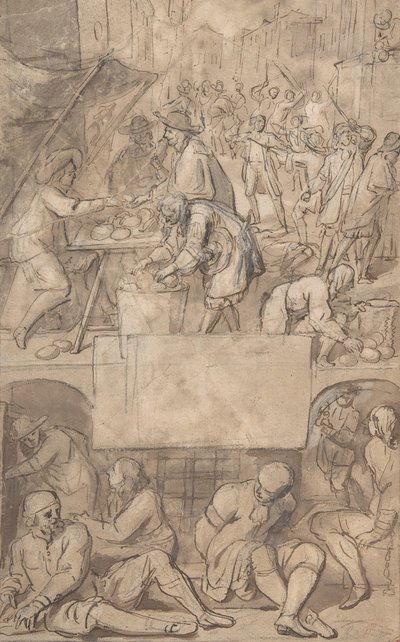 Estudio para una portada: Alegoría del comercio y una prisión de deudores de Romeyn de Hooghe.