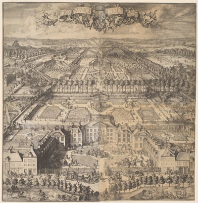 T Konings Loo (título en el objeto)
Vistas del Palacio Het Loo, sus edificios y su parque (título de la serie) de Romeyn de Hooghe