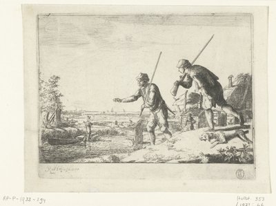 Dos soldados en la orilla de un río. de Romeyn de Hooghe