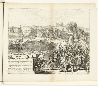Verovering van Caudebec, 1592 Captura de Caudebec (título sobre objeto) Guerras de Flandes (título de la serie) de Romeyn de Hooghe