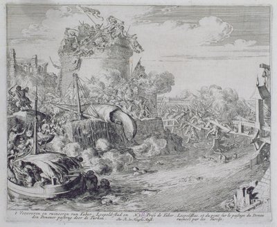 Ciclo de impresiones de Viena, Conquista de la Isla Tabor en las afueras de Leopoldstadt, 1683 de Romeyn de Hooghe