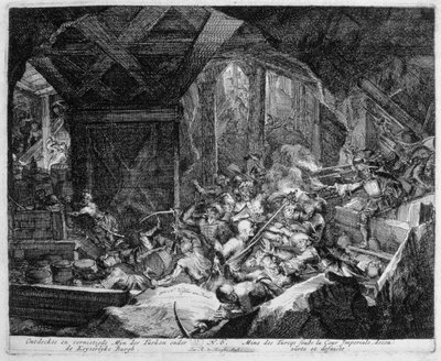 Ciclo de Impresiones de Viena, Descubrimiento y destrucción de una mina turca bajo el Palacio Imperial, 1683 de Romeyn de Hooghe