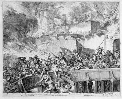 Ciclo de Impresiones de Viena, Explosión de una Mina y Contramina, Incursión a los Turcos, 1683 de Romeyn de Hooghe