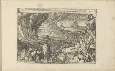 Vulkanen en Stormen Brantbergen y Tempeesten / Volcanes y huracanes en Sicilia, etc. (título en el objeto) Las Indias Orientales y Occidentales y otros lugares (título de la serie) de Romeyn de Hooghe