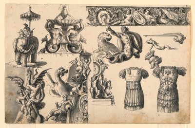 Motivos decorativos, tres diseños para fuentes de Romolo Achille Liverani