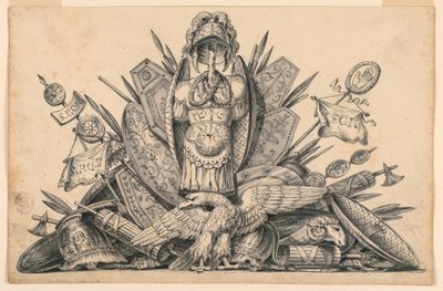 Dibujo, trofeo de armas destinado a ser ejecutado en pintura, 1830-1850 de Romolo Achille Liverani