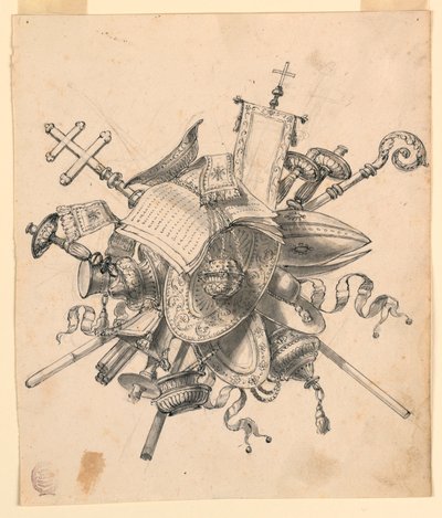 Dibujo, Trofeo con objetos eclesiásticos, 1830-1850 de Romolo Achille Liverani