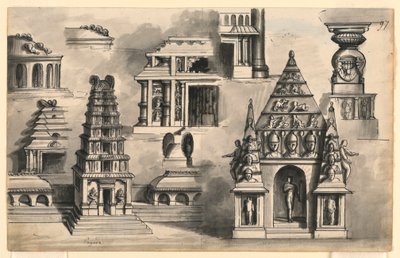 Diseño escénico, detalles de templos indios de Romolo Achille Liverani