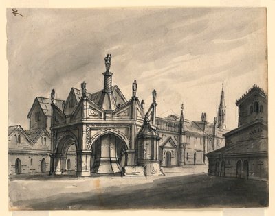 Diseño escénico, exterior de edificios góticos de Romolo Achille Liverani