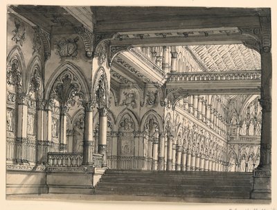 Diseño escénico, interior de salón gótico de Romolo Achille Liverani