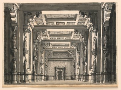 Diseño de escenario, interior de salón gótico de Romolo Achille Liverani