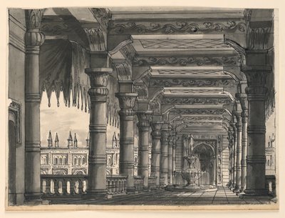 Diseño de Escenario, Logia con Fuente en un Palacio Oriental de Romolo Achille Liverani