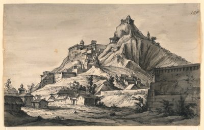 Diseño Escénico, Montaña con Ciudad en las Laderas de Romolo Achille Liverani