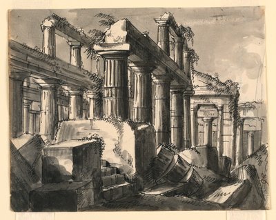 Diseño escénico, ruinas del templo de Romolo Achille Liverani