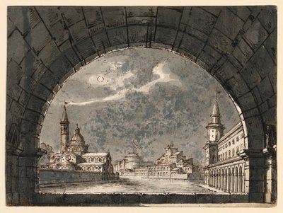 Diseño de escenario para la ópera "La Straniera" de Romolo Achille Liverani
