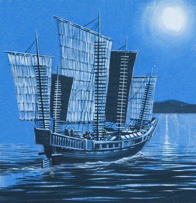 Barco chino (gouache sobre papel) de Ron Embleton