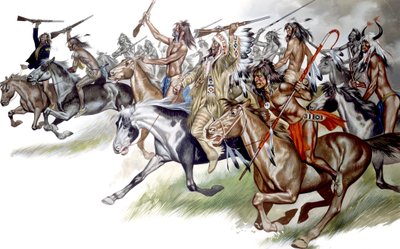 Indios nativos americanos a caballo (gouache sobre papel) de Ron Embleton