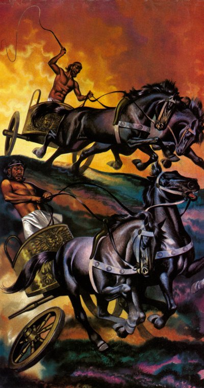 La magia de los Juegos Olímpicos: La guerra de los dioses (litografía en color) de Ron Embleton